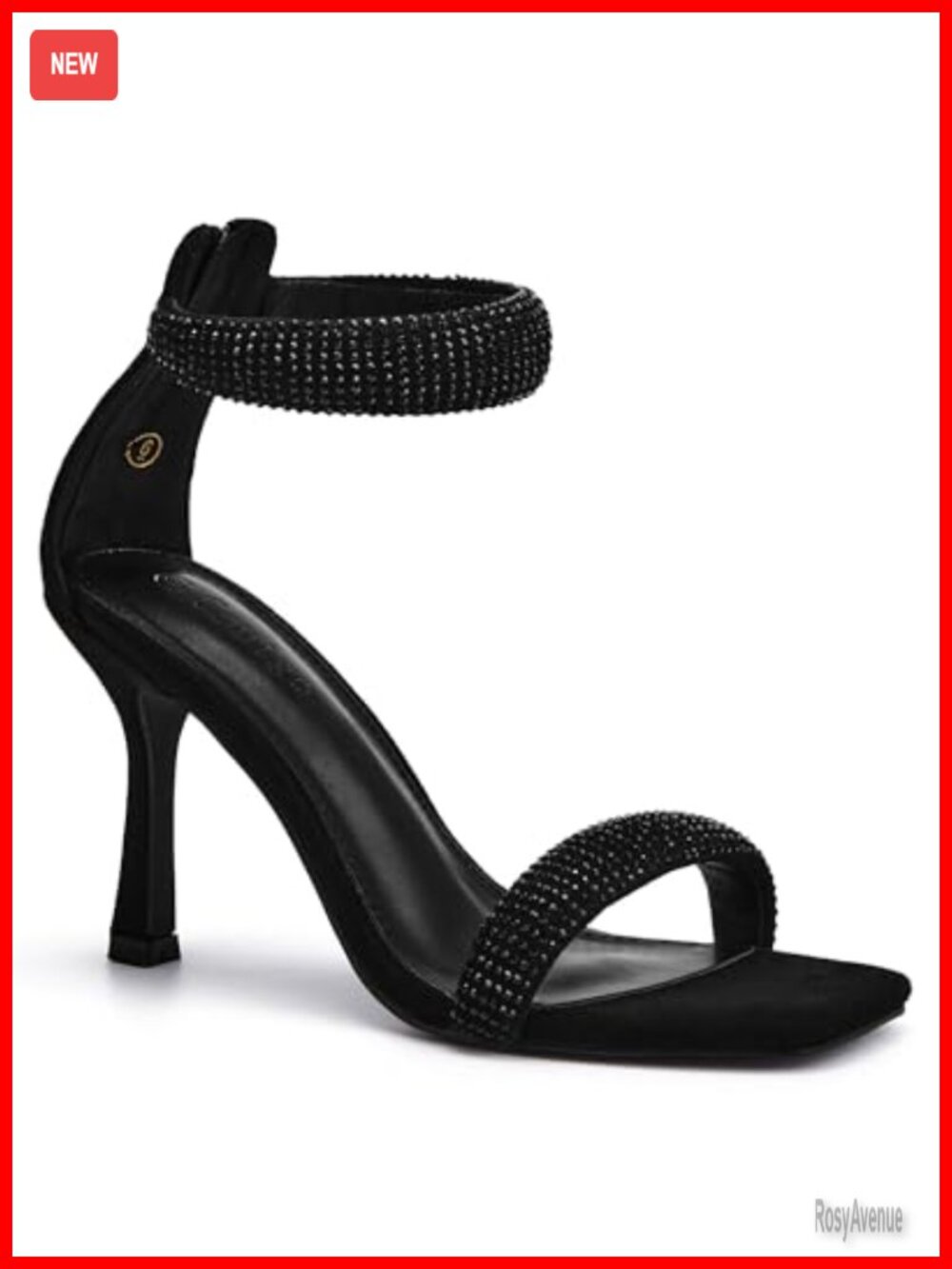 Coutgo Women's Faux Leather Stiletto Heeled Sandals Square Toe Ankle Strap